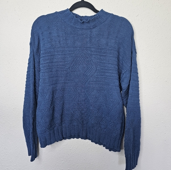 Bedford Fair Sweaters - Vtg Bedford Fair Lifestyles Sweater Womens Petite L Blue Knit Pullover Textured